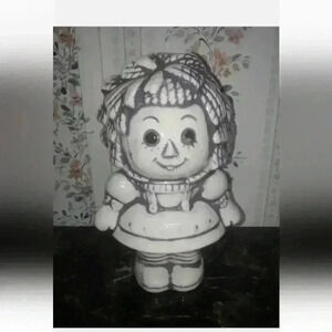 Vintage Porcelain Raggedy Ann Figurine Purple & White 7in. Tall